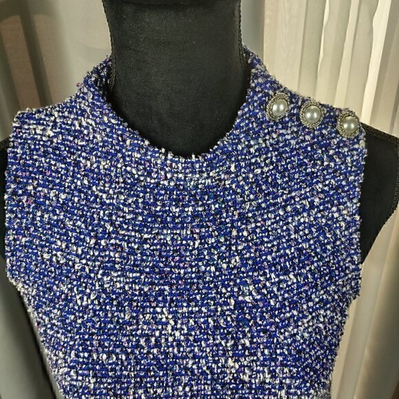 Beige By Eci Shift Dress Periwinkle Blue Pearl Button Side Pockets Size S - Picture 4 of 14